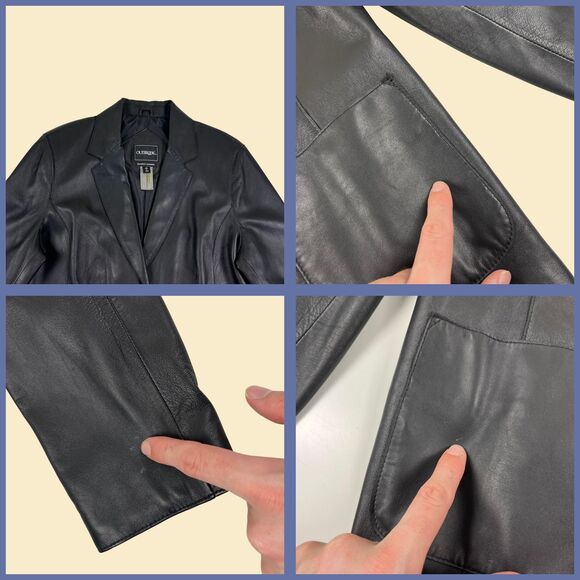 Y2K black leather jacket, size L Outbrook lambskin womens blazer style coat - Picture 3 of 6